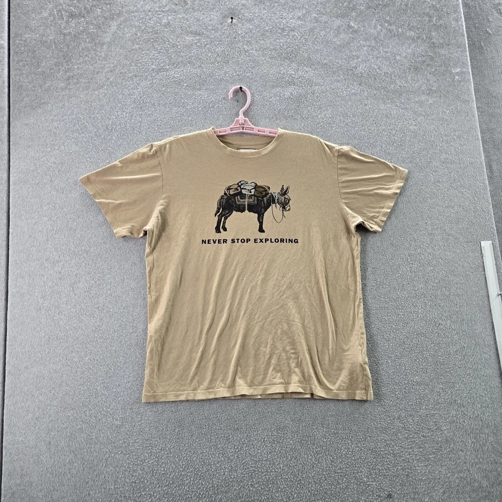 The North Face Men Shirt L Tan Graphic Donkey Print Short Sleeve Logo